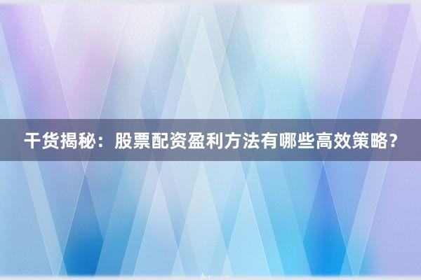 干货揭秘：股票配资盈利方法有哪些高效策略？