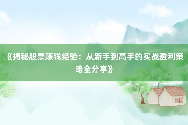 《揭秘股票赚钱经验：从新手到高手的实战盈利策略全分享》