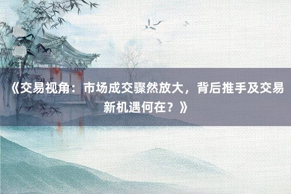 《交易视角：市场成交骤然放大，背后推手及交易新机遇何在？》
