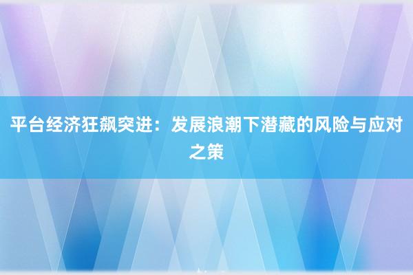 平台经济狂飙突进：发展浪潮下潜藏的风险与应对之策